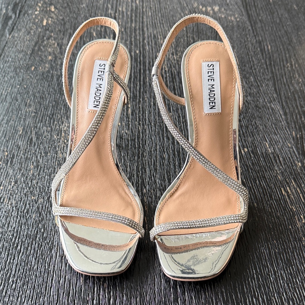 Steve Madden Silver Crystal-Embellished Slingback Heels